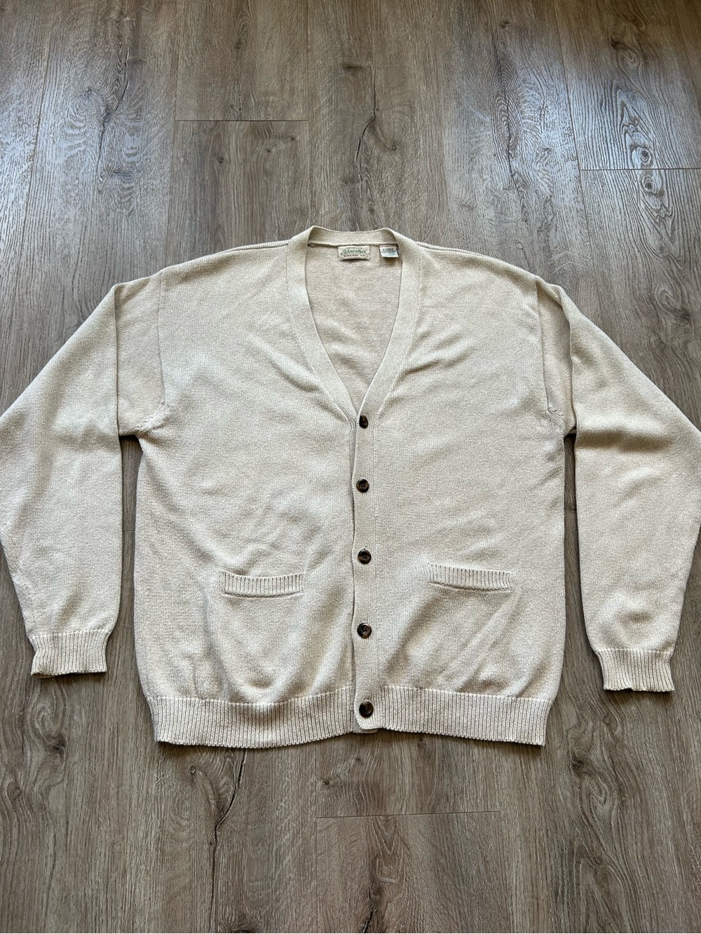 Vtg St. John's Bay Cream V-Neck Button Cardigan- %100 Cotton Knit
